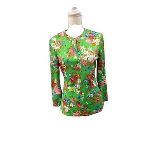 Vintage Joseph Magnin Green Floral Long Sleeve Women's Blouse, size 10